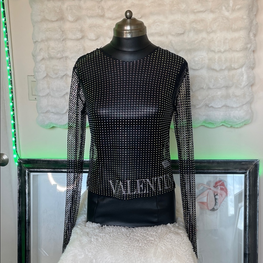 Orange kiss  Elegant Black Mesh Blouse